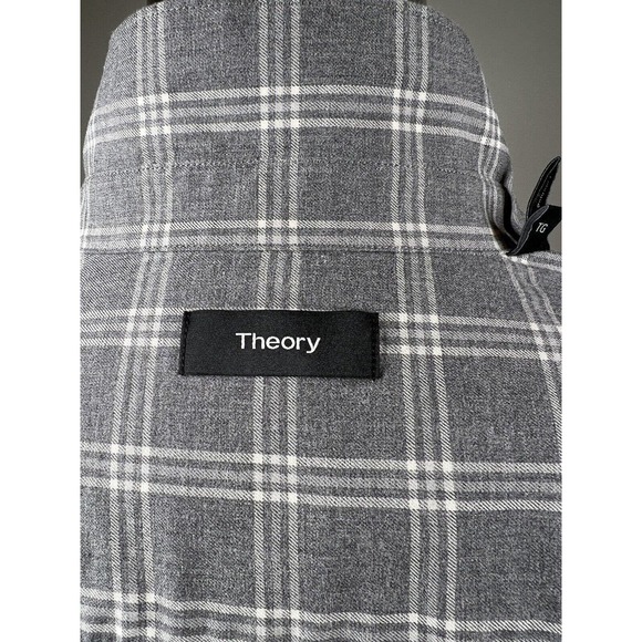 Theory Men’s Plaid Grid Flannel Button Down Shirt Size XL Cream Gray - Picture 5 of 7